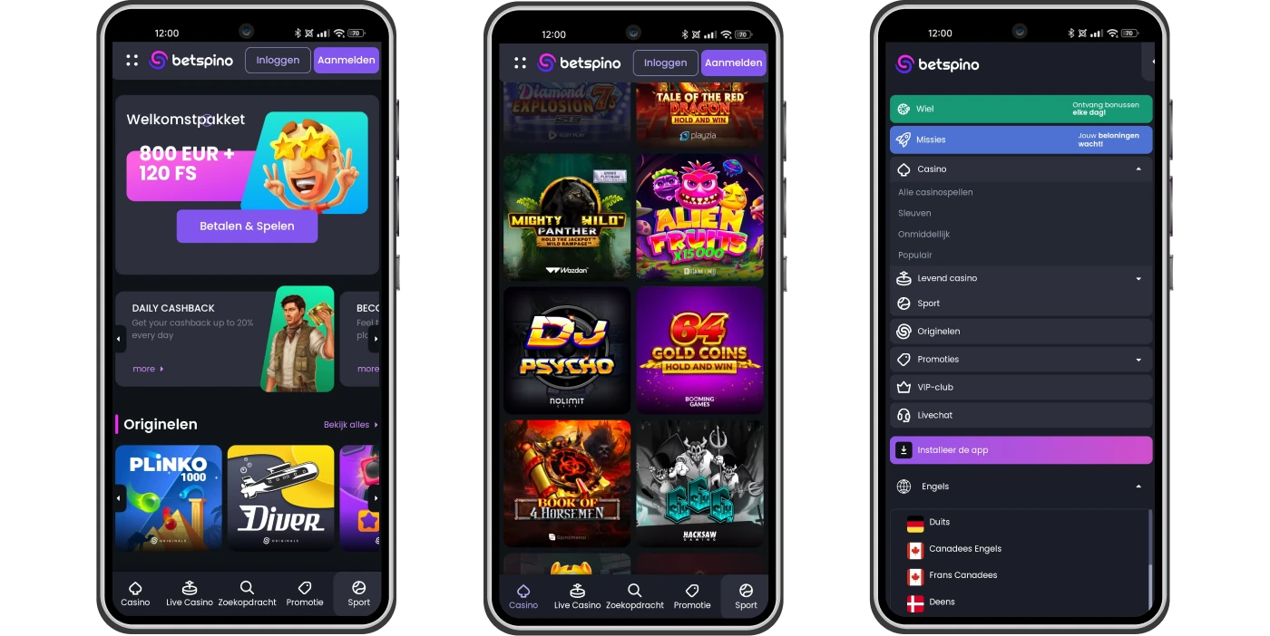Bet Spino Casino mobiele versie geniet van gaming onderweg